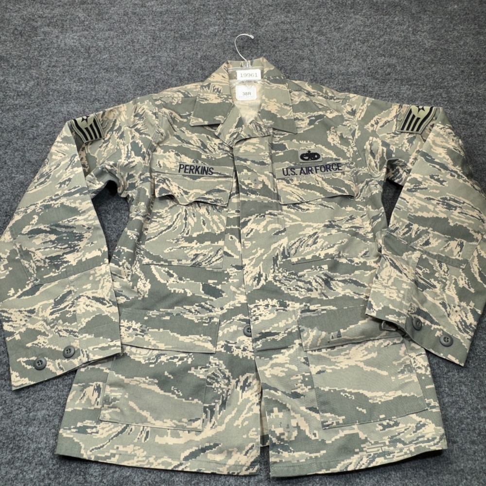 US Military Jacket Mens 38R Green ABU Digital Tiger Stripe Uniform Shirt